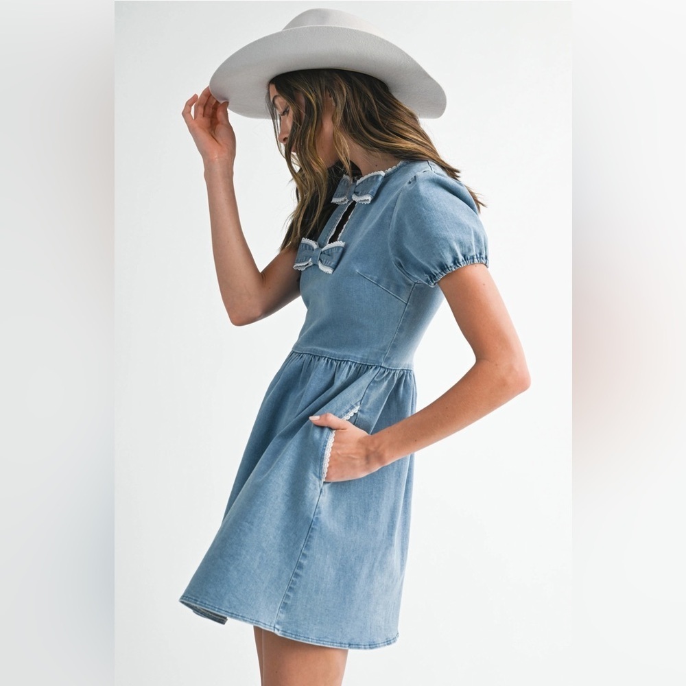 Endless Blu Blue Denim Puff Sleeve Dress - Picture 3 of 4
